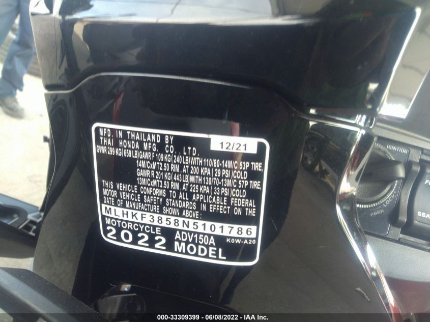 2022 HONDA ADV150 A MLHKF3858N5101786
