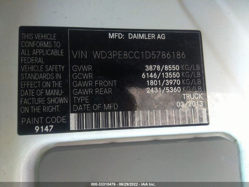 2013 MERCEDES-BENZ SPRINTER CARGO VANS WD3PE8CC1D5786186