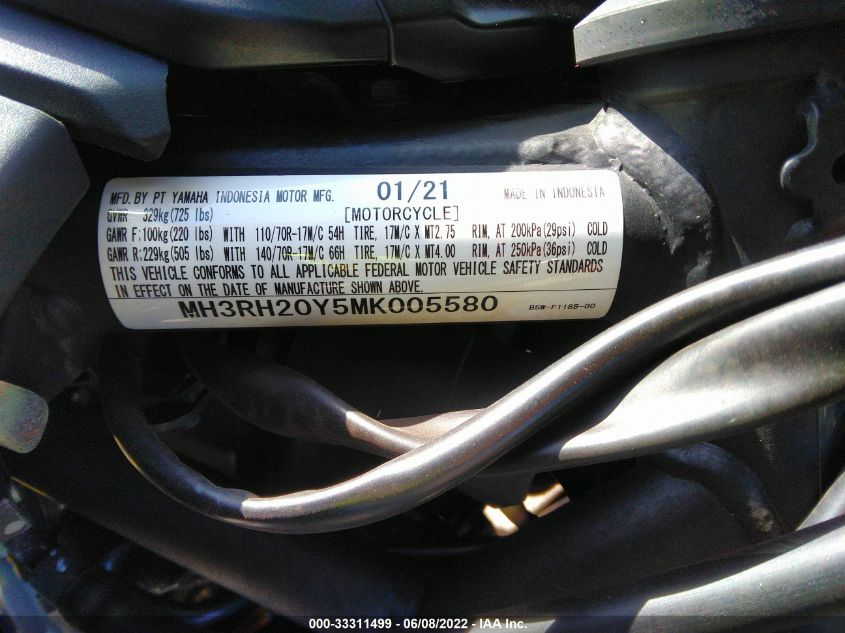 2021 YAMAHA MT-03 MH3RH20Y5MK005580