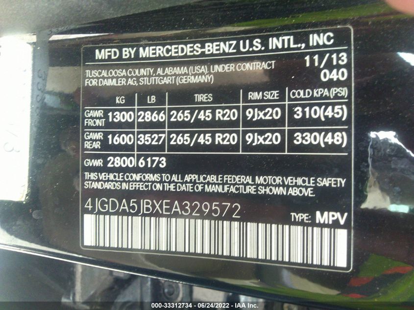 2014 MERCEDES-BENZ M-CLASS ML 350 4JGDA5JBXEA329572