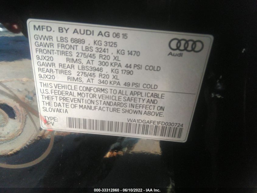 2015 AUDI Q7 3.0T S LINE PRESTIGE WA1DGAFE1FD030724