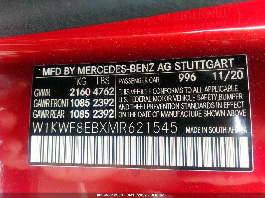 2021 MERCEDES-BENZ C-CLASS C 300 W1KWF8EBXMR621545
