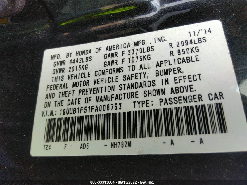 2015 ACURA TLX TECH 19UUB1F51FA008763