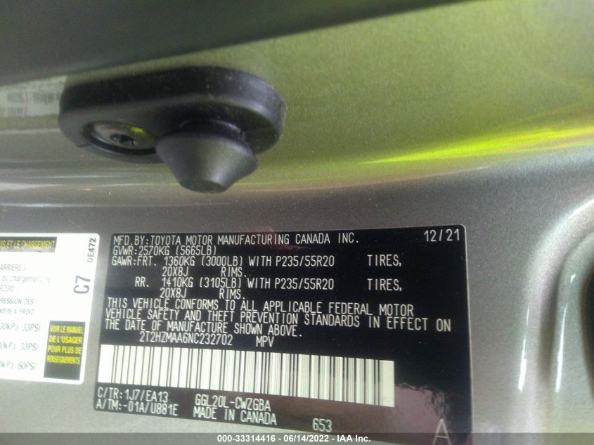 2022 LEXUS RX RX 350 2T2HZMAA6NC232702