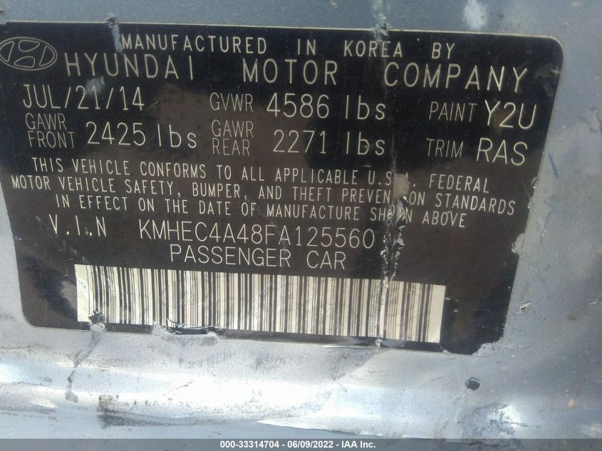 2015 HYUNDAI SONATA HYBRID HYBRID/LIMITED KMHEC4A48FA125560