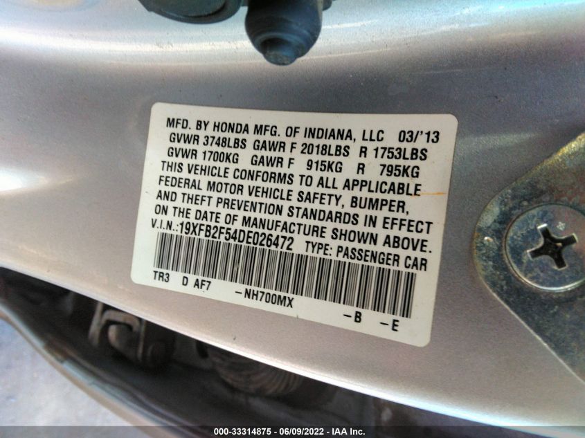 2013 HONDA CIVIC SDN LX 19XFB2F54DE026472