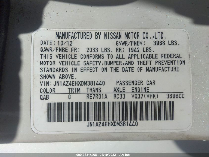 2013 NISSAN 370Z TOURING/NISMO JN1AZ4EHXDM381440