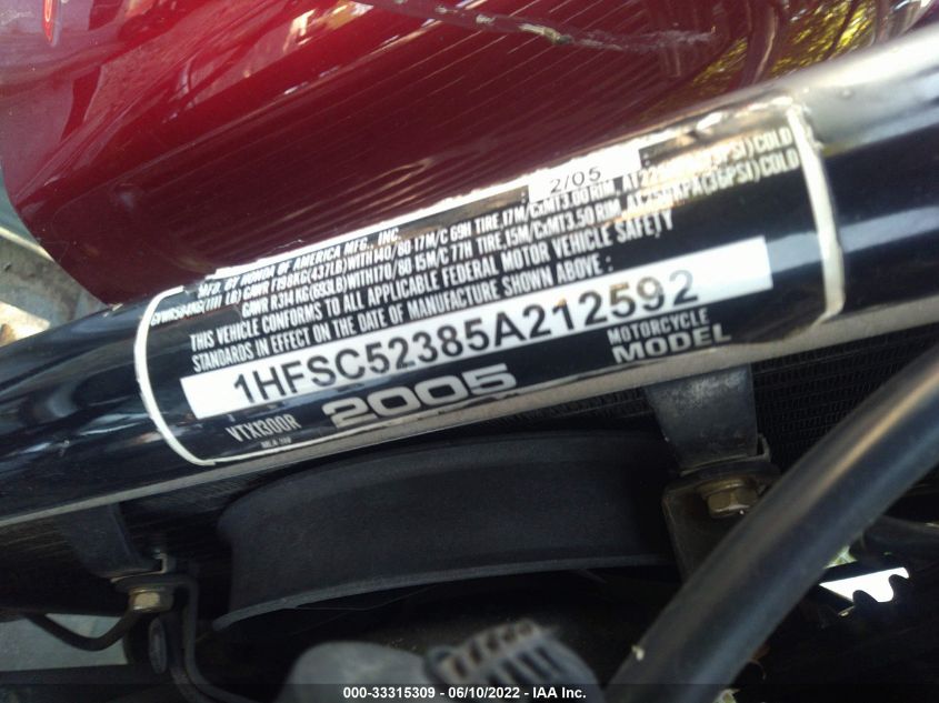 2005 HONDA VTX1300 R 1HFSC52385A212592