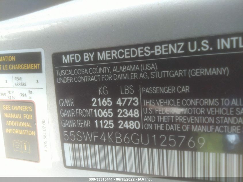 2016 MERCEDES-BENZ C-CLASS C 300 55SWF4KB6GU125769