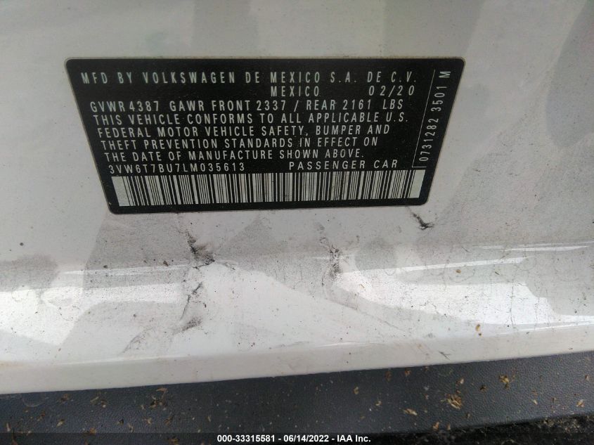 2020 VOLKSWAGEN JETTA GLI S/AUTOBAHN 3VW6T7BU7LM035613