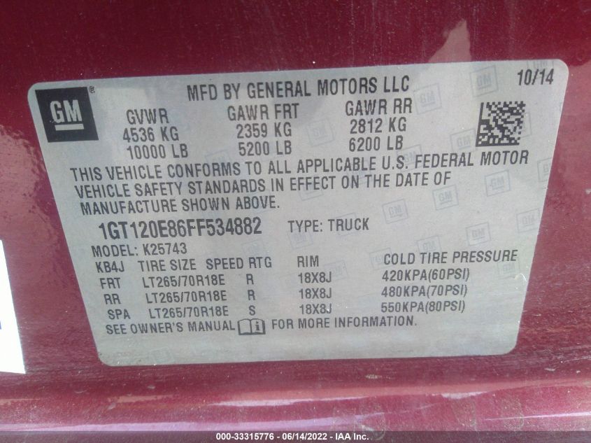 2015 GMC SIERRA 2500HD K2500 DENALI 1GT120E86FF534882