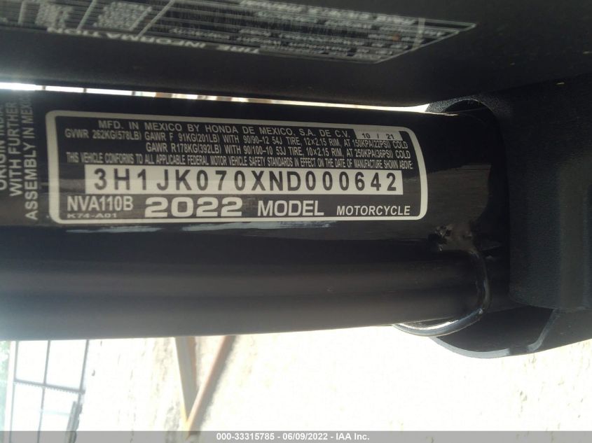 2022 HONDA NVA110 B 3H1JK070XND000642