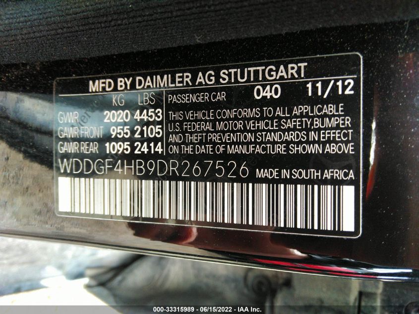 2013 MERCEDES-BENZ C-CLASS C 250 WDDGF4HB9DR267526
