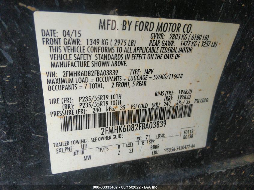 2015 FORD FLEX LIMITED 2FMHK6D82FBA03839