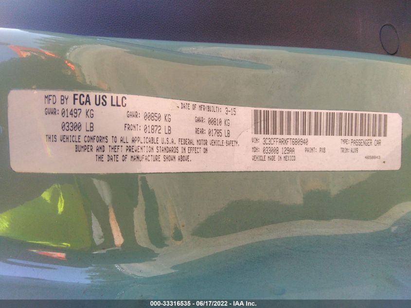 2015 FIAT 500 POP 3C3CFFARXFT680940
