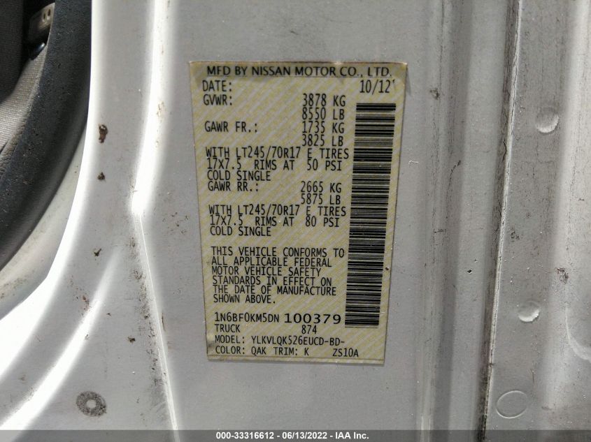 2013 NISSAN NV S 1N6BF0KM5DN100379