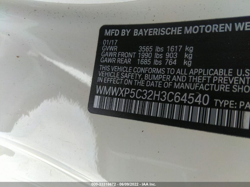 2017 MINI HARDTOP 2 DOOR COOPER WMWXP5C32H3C64540
