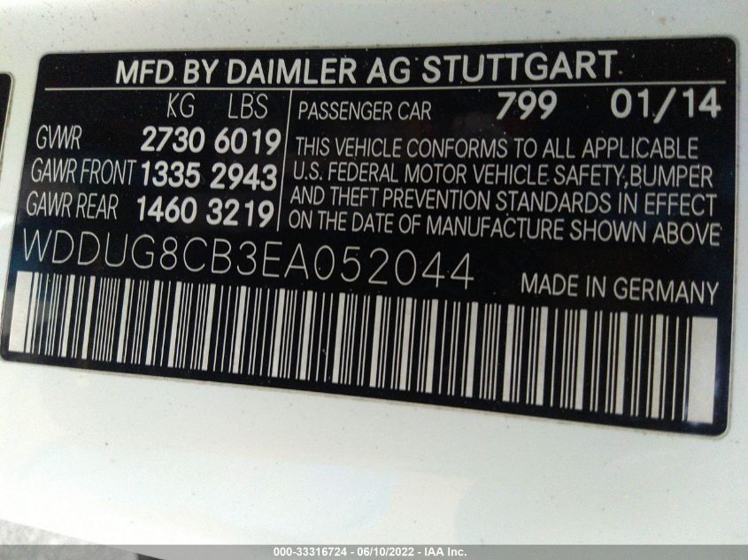 2014 MERCEDES-BENZ S-CLASS S 550 WDDUG8CB3EA052044