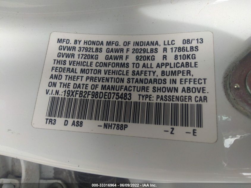 2013 HONDA CIVIC SDN EX-L 19XFB2F98DE075483