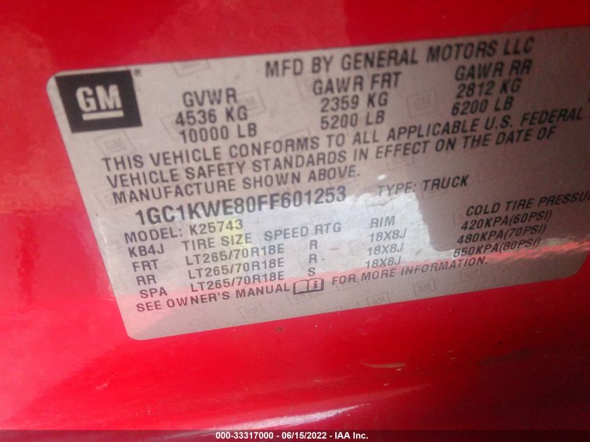 2015 CHEVROLET SILVERADO 2500HD K2500 HEAVY DUTY LTZ 1GC1KWE80FF601253