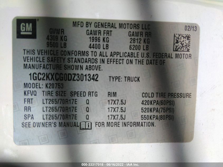 2013 CHEVROLET SILVERADO 2500HD LT 1GC2KXCG0DZ301342