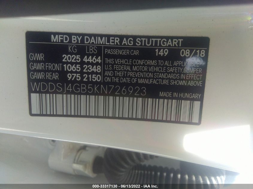 2019 MERCEDES-BENZ CLA WDDSJ4GB5KN726923
