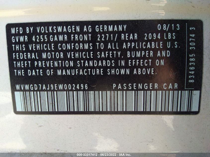 2014 VOLKSWAGEN GTI WOLFSBURG WVWGD7AJ9EW002496