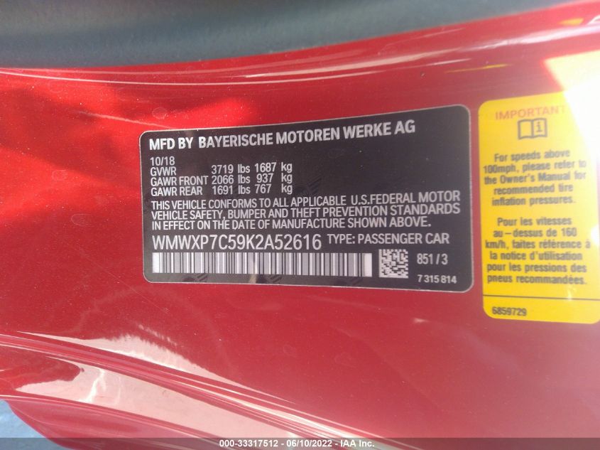 2019 MINI HARDTOP 2 DOOR COOPER S WMWXP7C59K2A52616