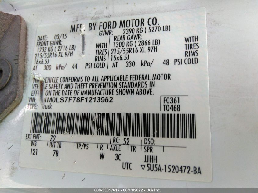 2015 FORD TRANSIT CONNECT XLT NM0LS7F78F1213962