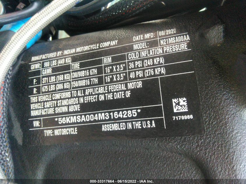 2021 INDIAN MOTORCYCLE CO. SCOUT ABS 56KMSA004M3164285