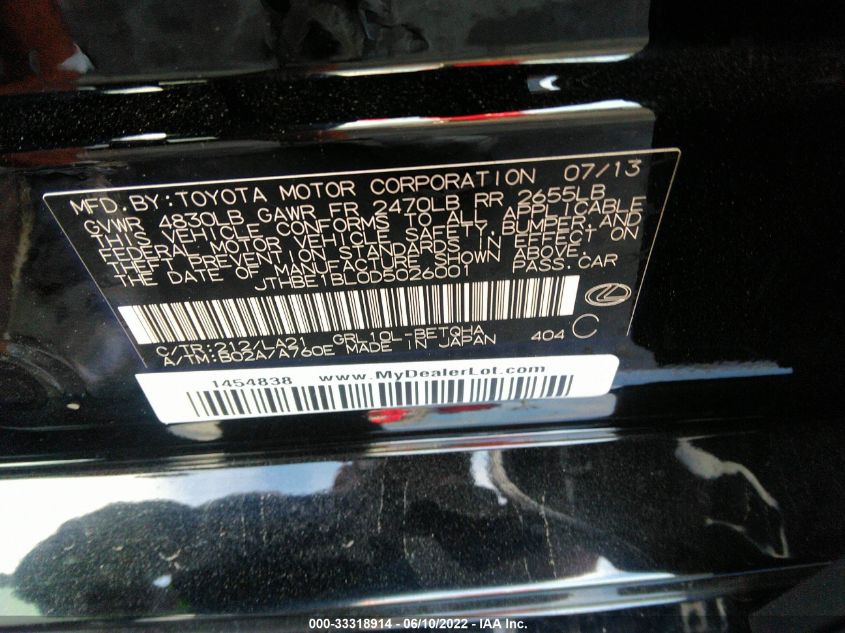 2013 LEXUS GS 350 JTHBE1BL0D5026001
