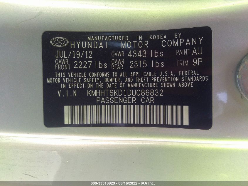 2013 HYUNDAI GENESIS COUPE 2.0T KMHHT6KD1DU086832