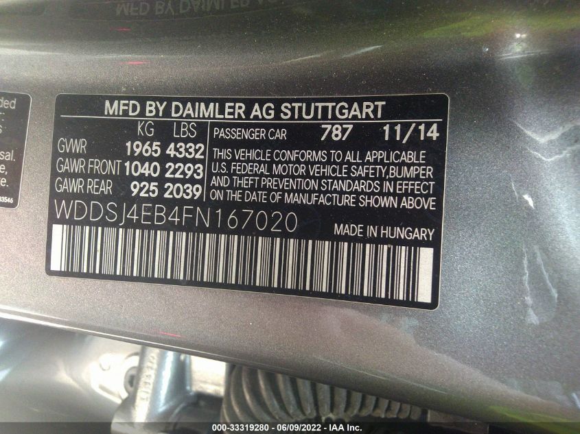 2015 MERCEDES-BENZ CLA-CLASS CLA 250 WDDSJ4EB4FN167020