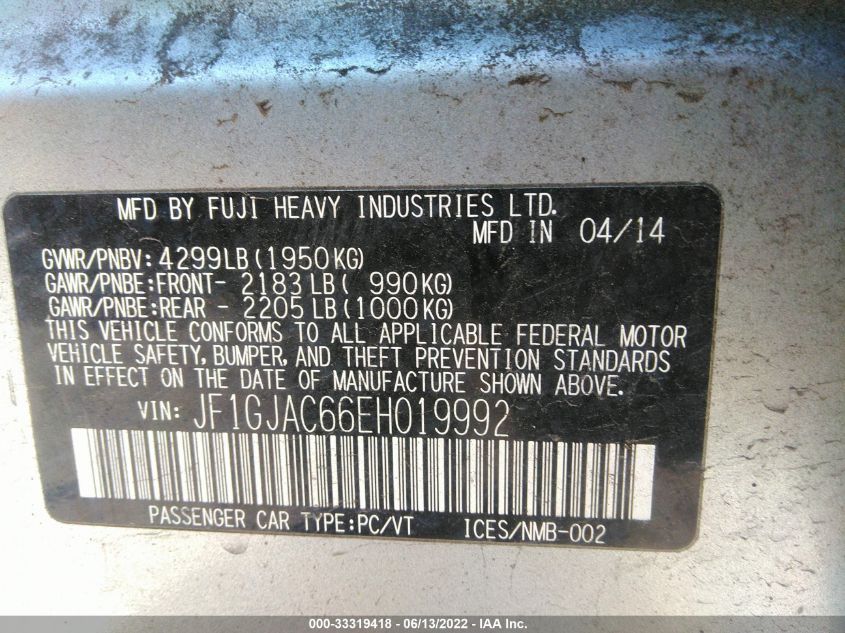 2014 SUBARU IMPREZA SEDAN PREMIUM JF1GJAC66EH019992