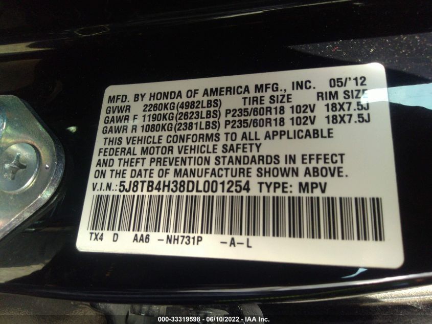 2013 ACURA RDX 5J8TB4H38DL001254