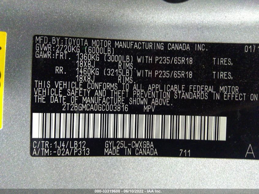 2016 LEXUS RX 450H 2T2BGMCA0GC003816