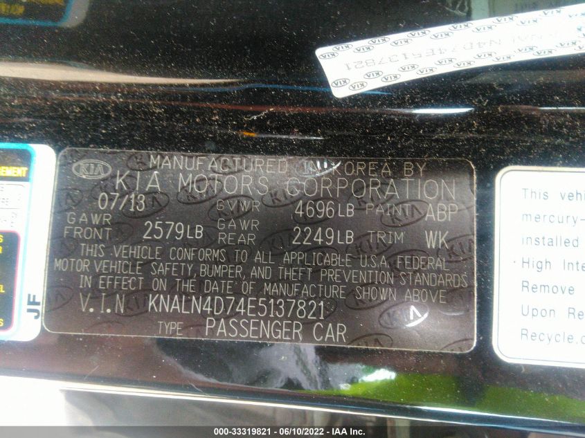 2014 KIA CADENZA PREMIUM KNALN4D74E5137821