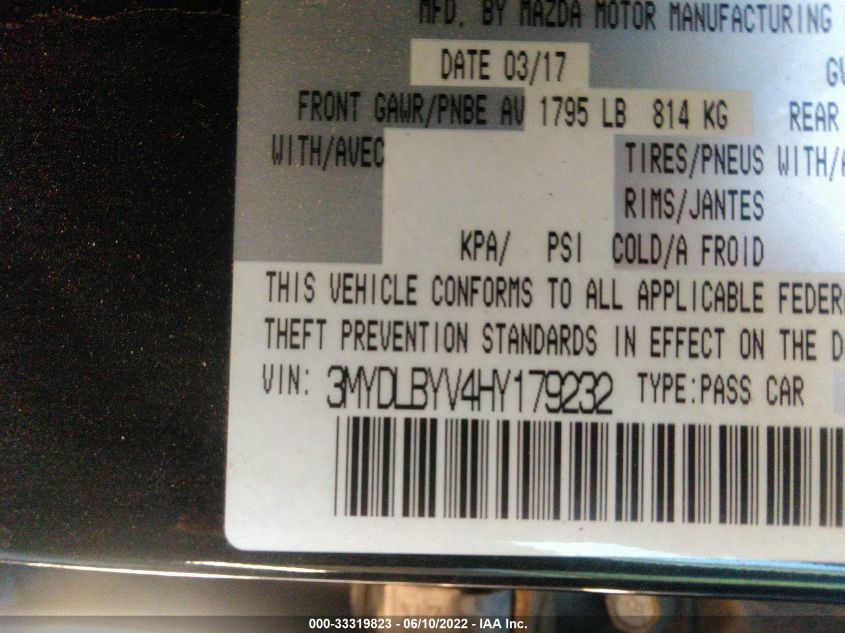2017 TOYOTA YARIS IA 3MYDLBYV4HY179232