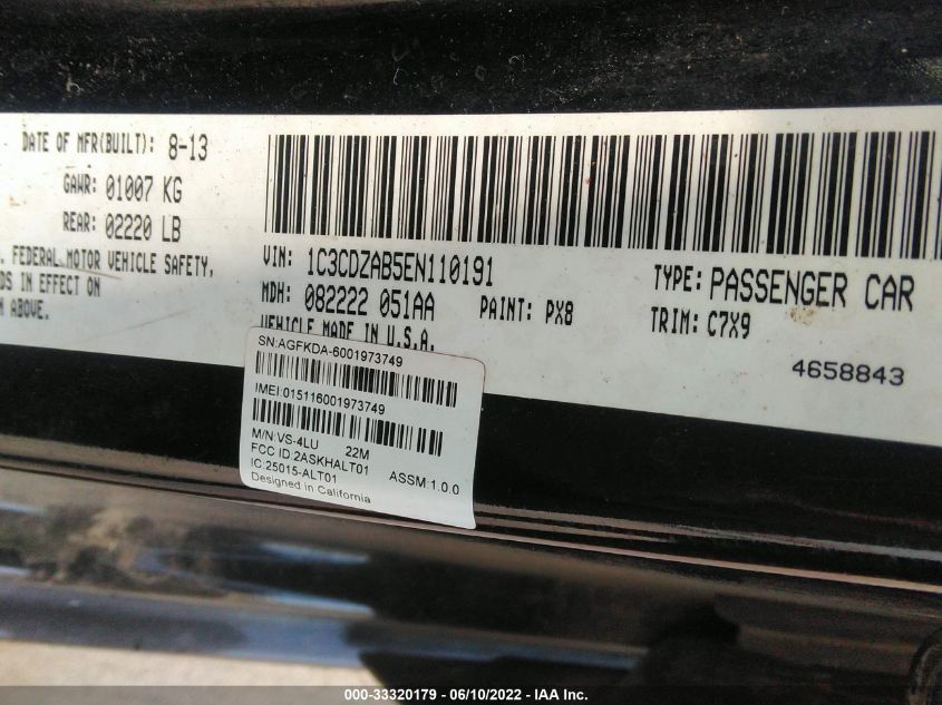 2014 DODGE AVENGER SE 1C3CDZAB5EN110191