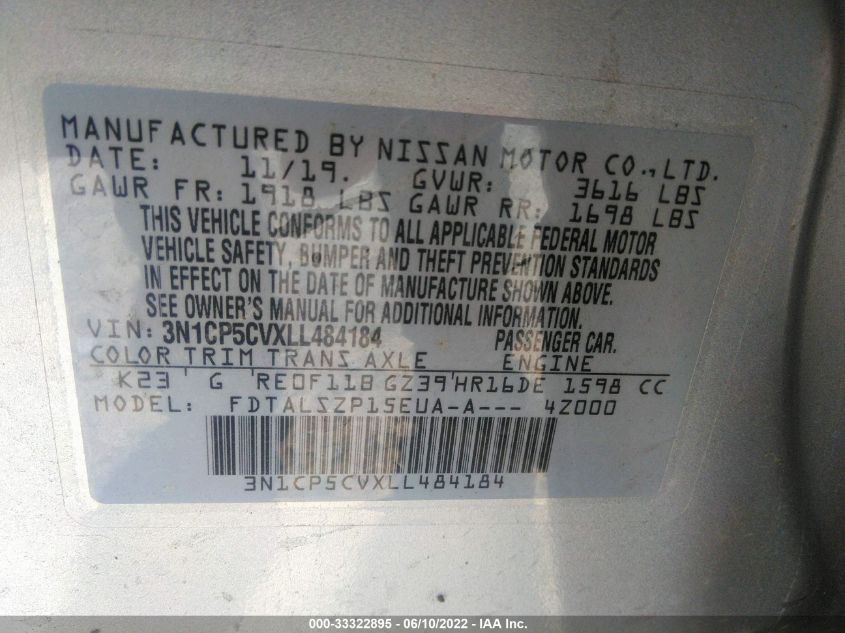 2020 NISSAN KICKS SV 3N1CP5CVXLL484184