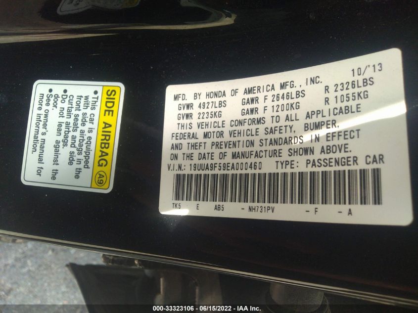 2014 ACURA TL TECH 19UUA9F59EA000460