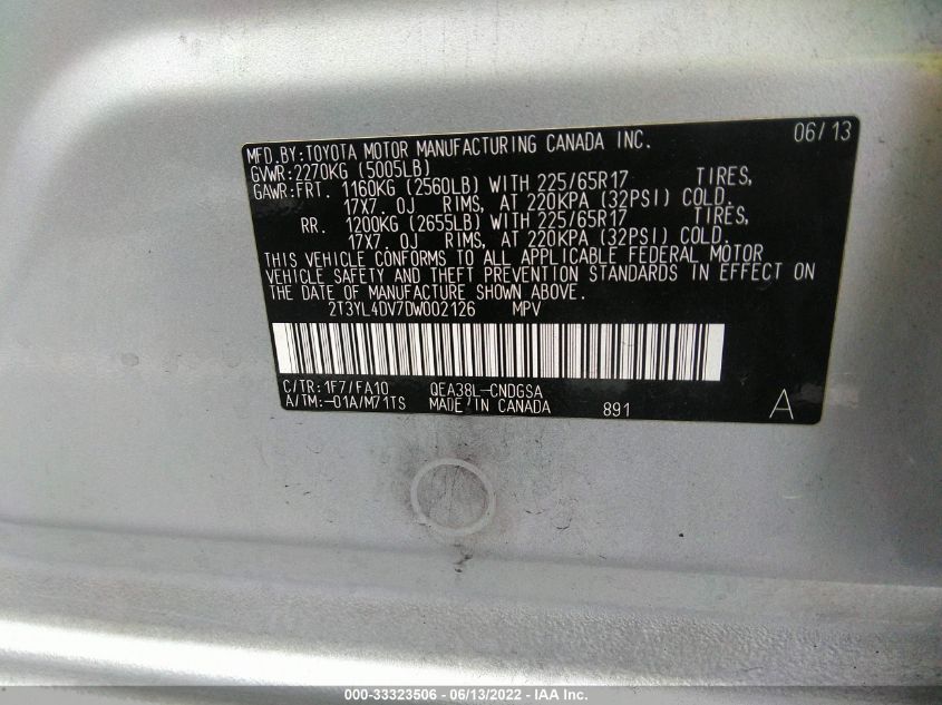 2013 TOYOTA RAV4 EV 2T3YL4DV7DW002126