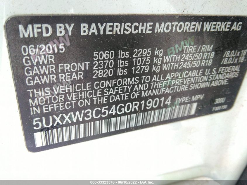 2016 BMW X4 XDRIVE28I 5UXXW3C54G0R19014