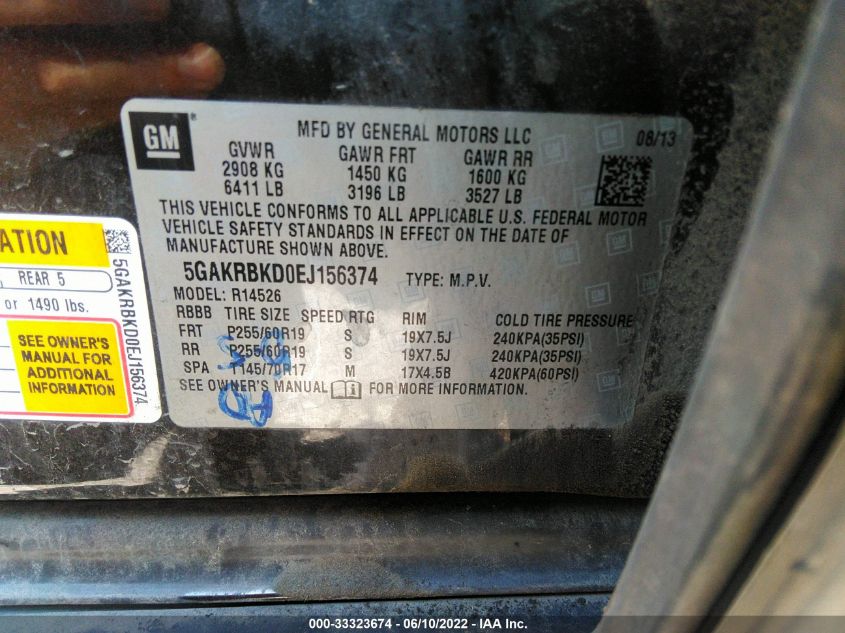 2014 BUICK ENCLAVE LEATHER 5GAKRBKD0EJ156374