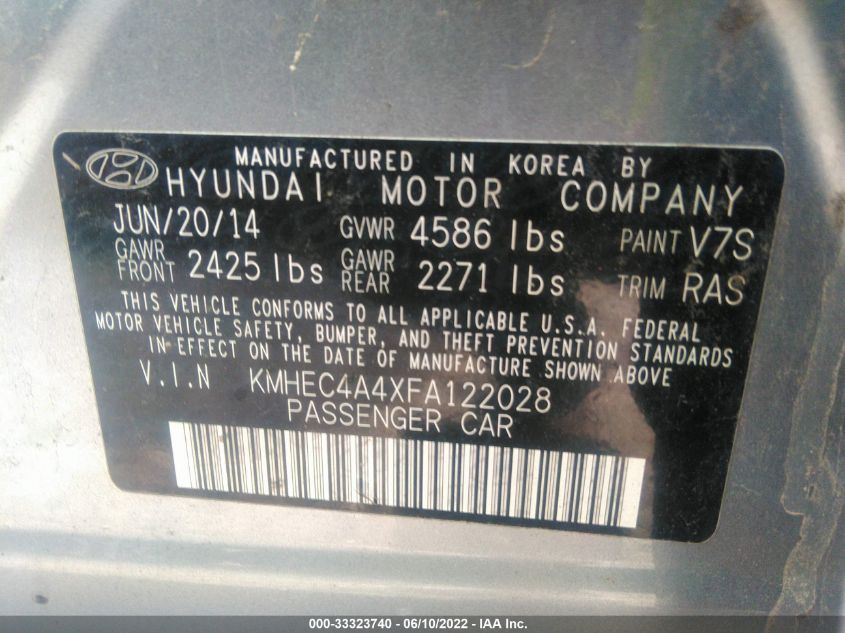 2015 HYUNDAI SONATA HYBRID LIMITED KMHEC4A4XFA122028