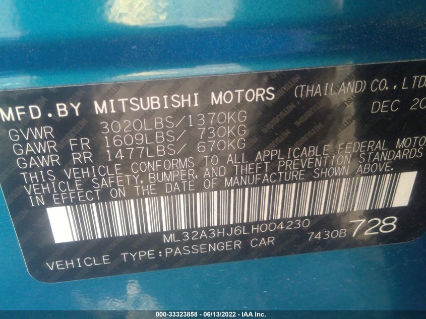 2020 MITSUBISHI MIRAGE ES/SE ML32A3HJ6LH004230