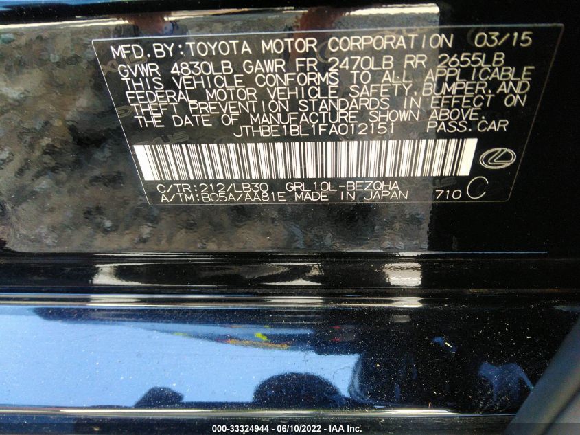2015 LEXUS GS 350 JTHBE1BL1FA012151