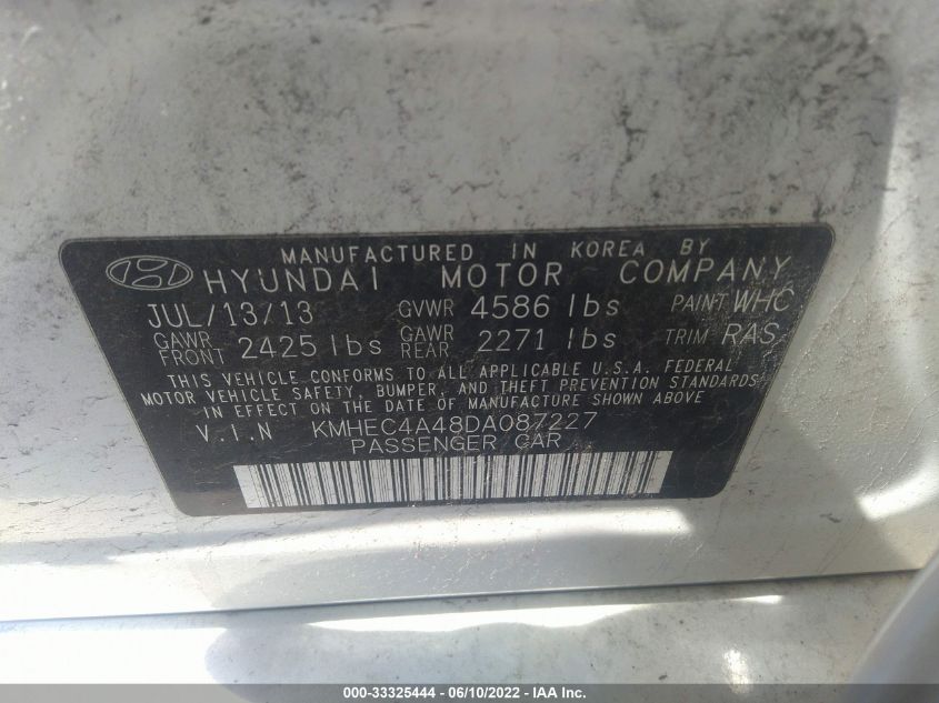 2013 HYUNDAI SONATA HYBRID KMHEC4A48DA087227