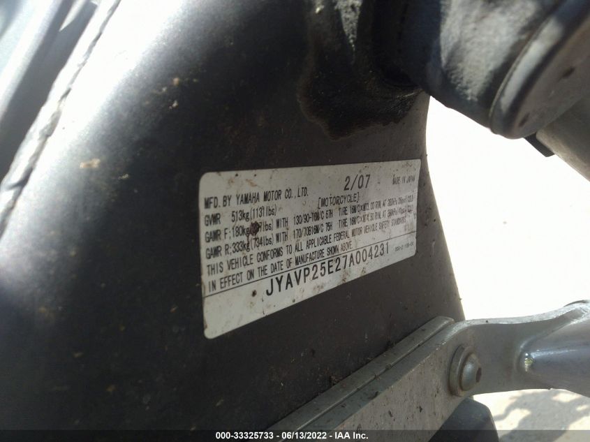 2007 YAMAHA XVS1300 CT JYAVP25E27A004231