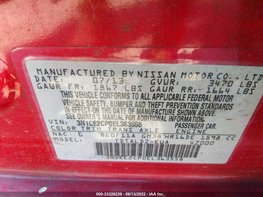 2014 NISSAN VERSA NOTE SV 3N1CE2CP0EL363558